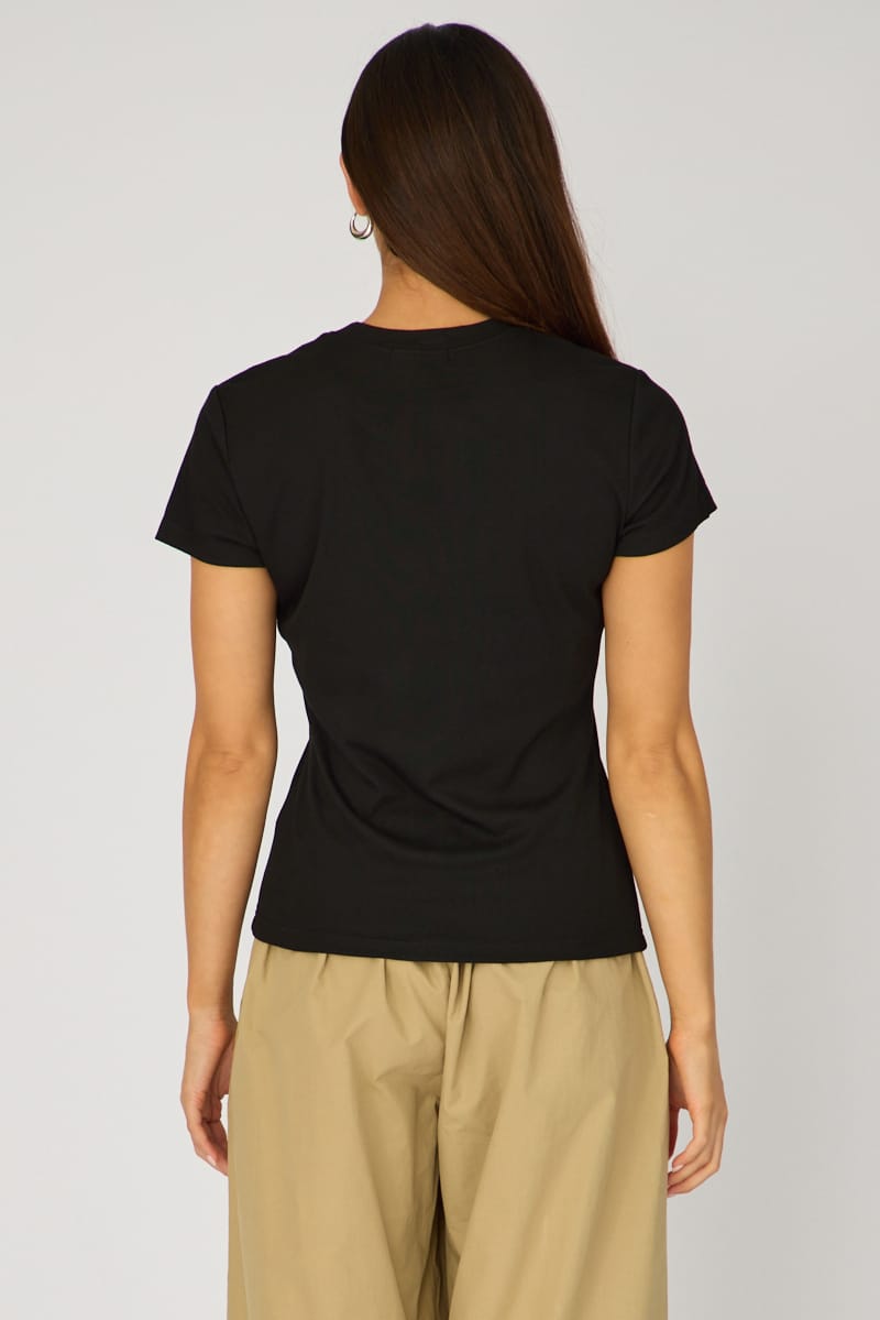 Black Cotton T-shirt Short Sleeve Round Neck