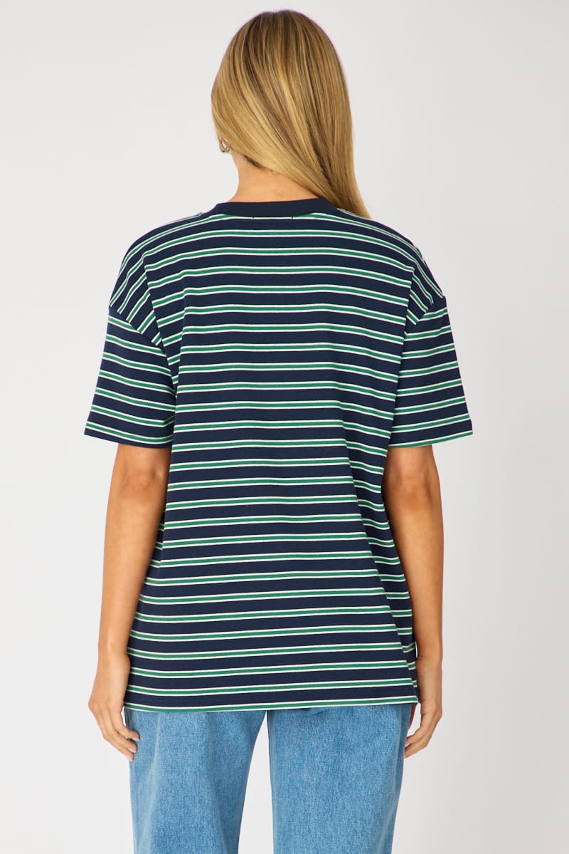 Green Stripe Oversized Tee Short Sleeve