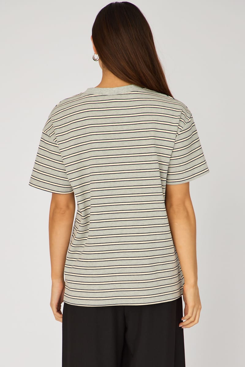 Grey Stripe Oversized Tee Short Sleeve