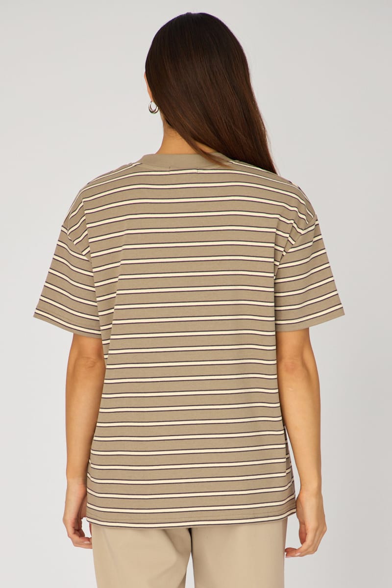 Grey Stripe Oversized Tee Short Sleeve