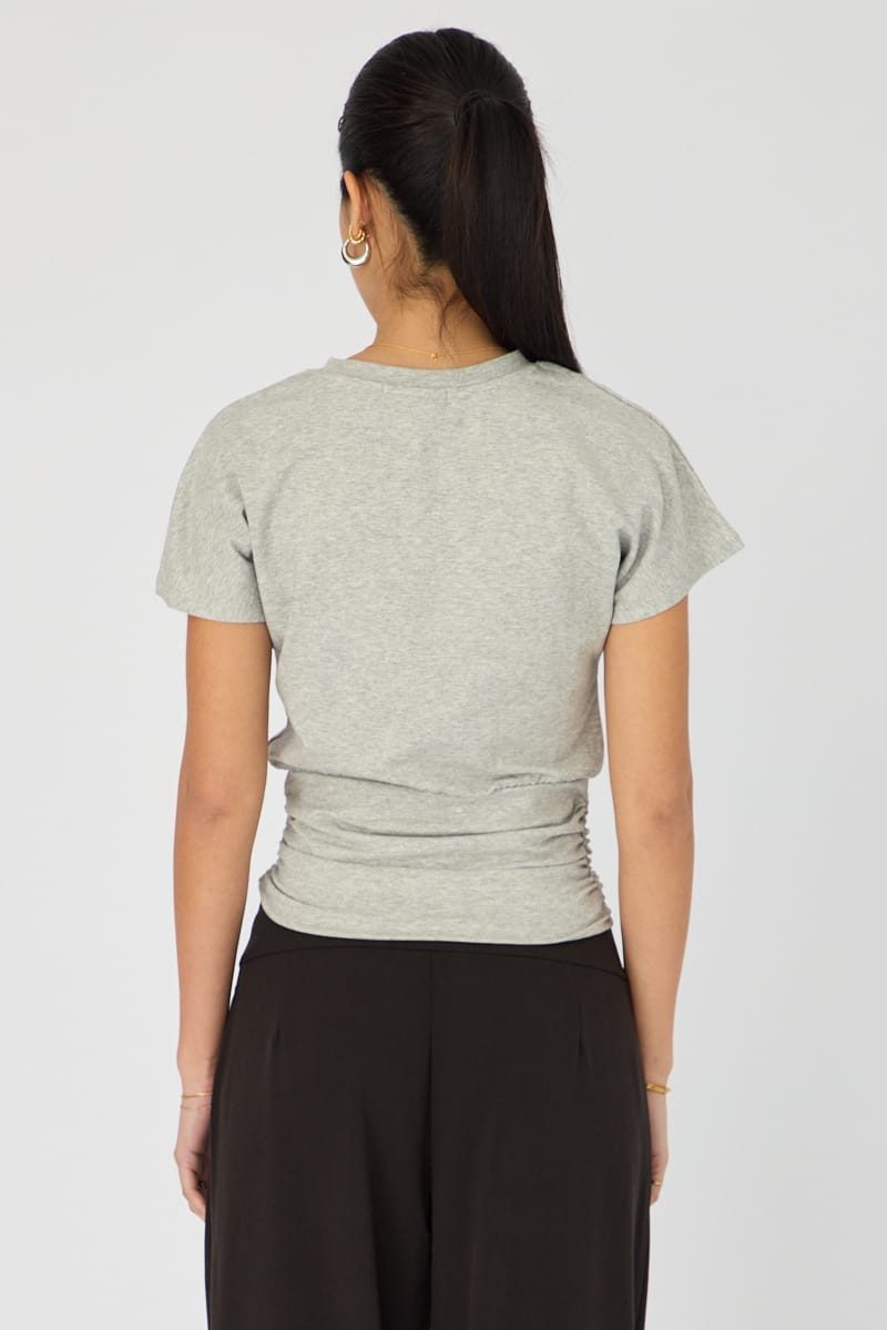 Grey Boat Neck Short Sleeve Top