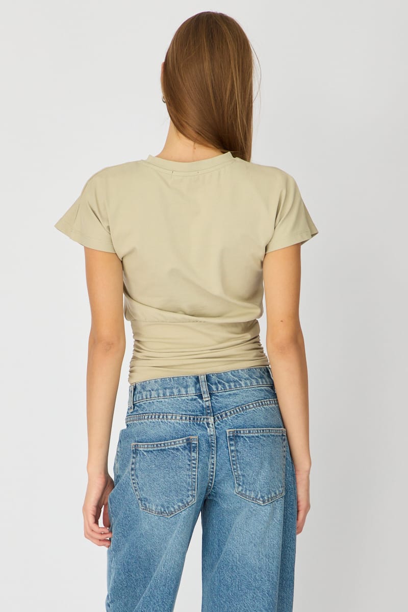 Green Boat Neck Short Sleeve Top