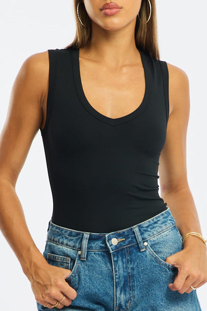 Black Tank Sleeveless V-neck