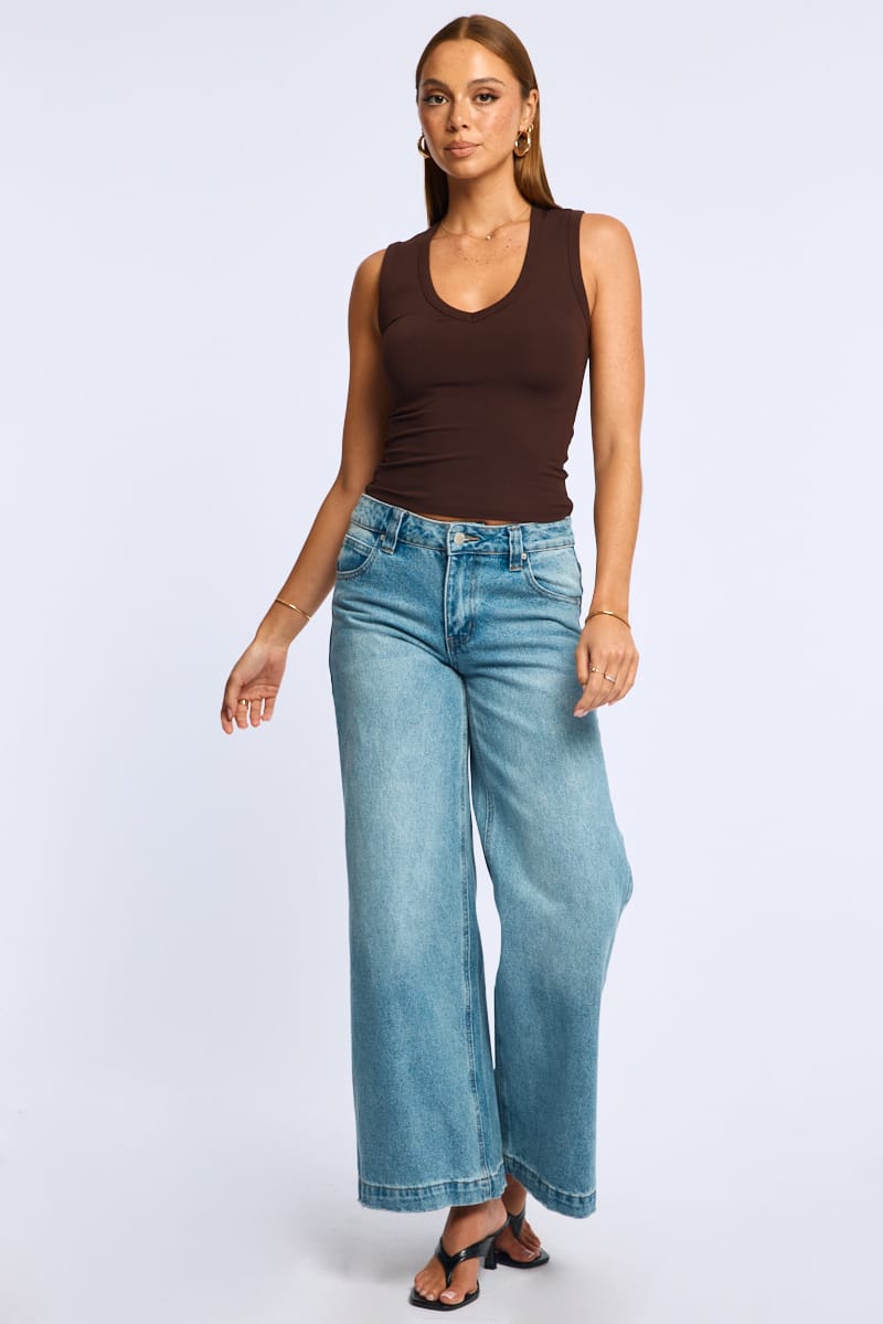 Brown Tank Sleeveless V-neck