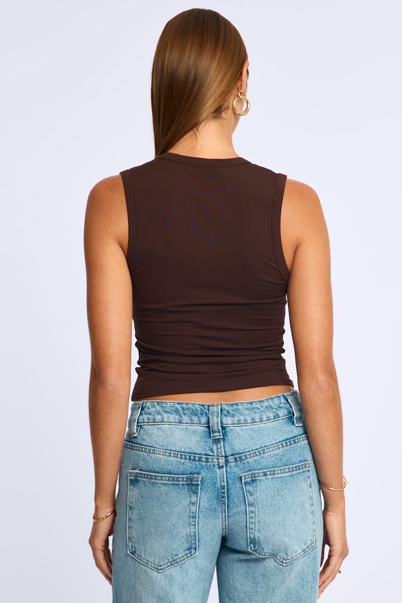 Brown Tank Sleeveless V-neck