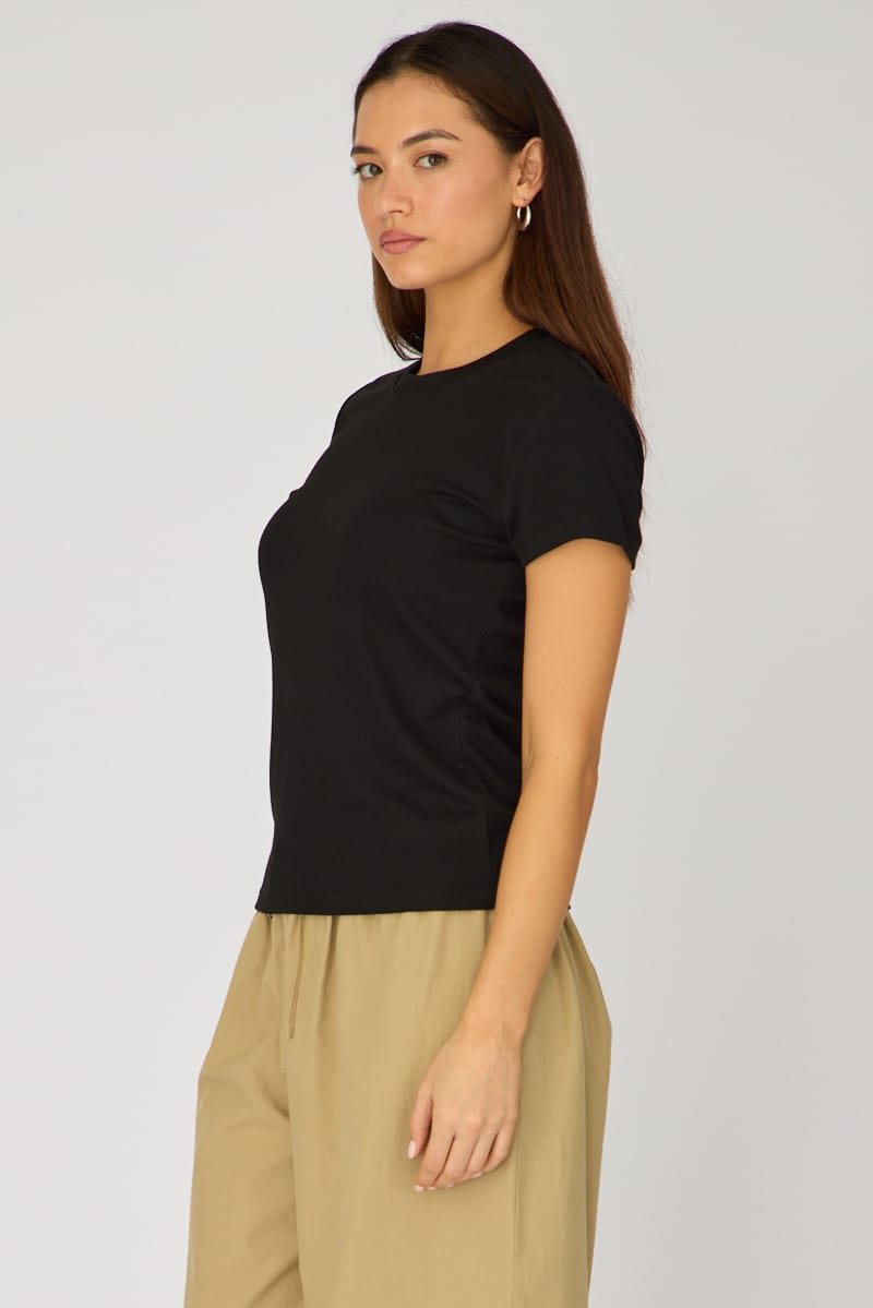 Black Cotton T-shirt Short Sleeve Round Neck