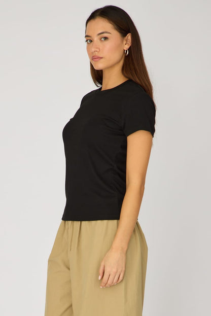 Black Cotton T-shirt Short Sleeve Round Neck
