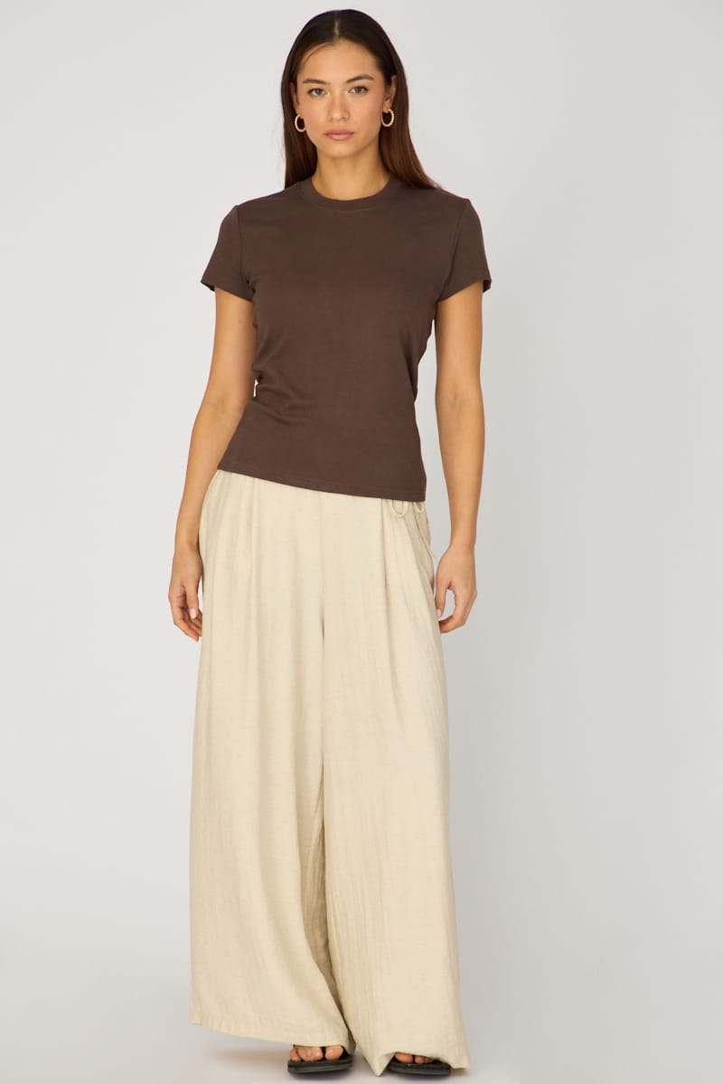 Brown Cotton T-shirt Short Sleeve Round Neck