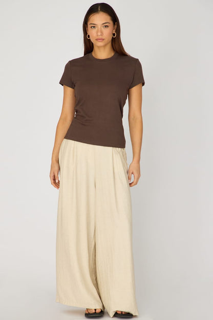 Brown Cotton T-shirt Short Sleeve Round Neck