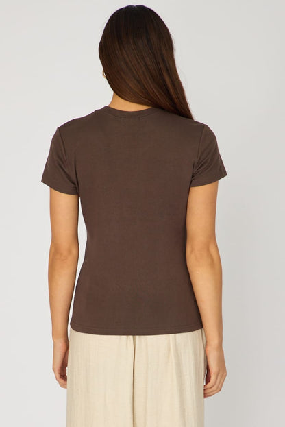 Brown Cotton T-shirt Short Sleeve Round Neck