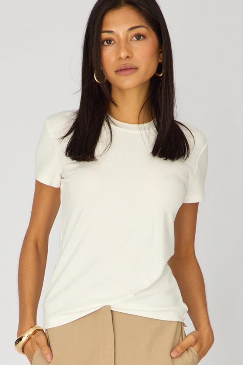 White Cotton T-shirt Short Sleeve Round Neck