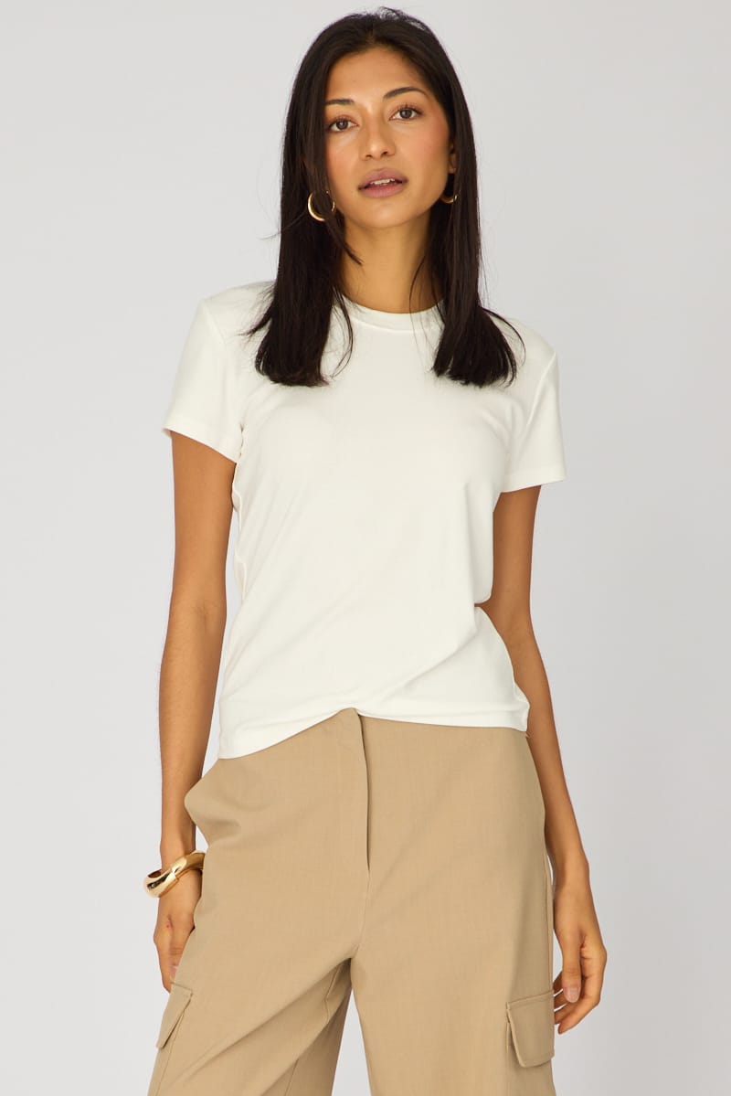 White Cotton T-shirt Short Sleeve Round Neck