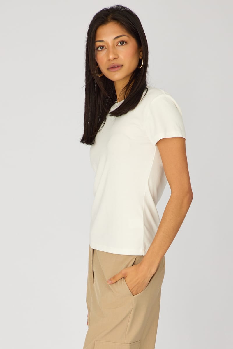 White Cotton T-shirt Short Sleeve Round Neck