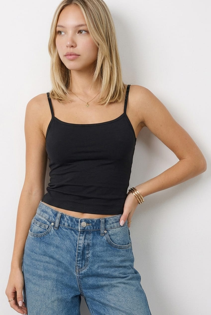 Black Supersoft Cami Scoop Neck Strappy Slim Fit