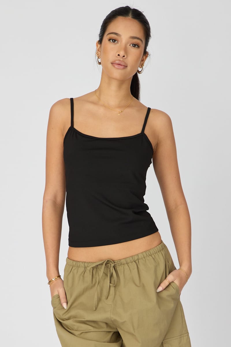 Black Supersoft Cami Scoop Neck Strappy Slim Fit