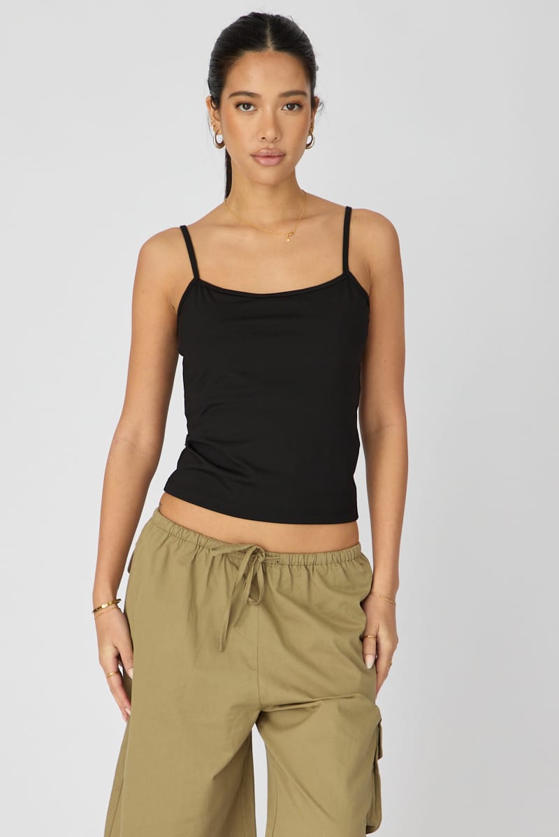 Black Supersoft Cami Scoop Neck Strappy Slim Fit