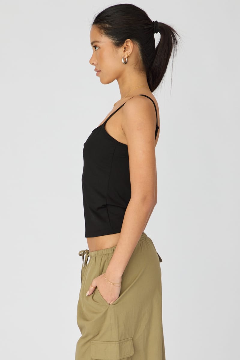 Black Supersoft Cami Scoop Neck Strappy Slim Fit