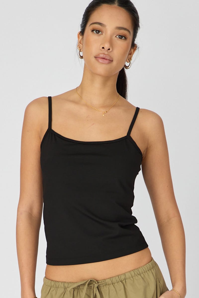 Black Supersoft Cami Scoop Neck Strappy Slim Fit