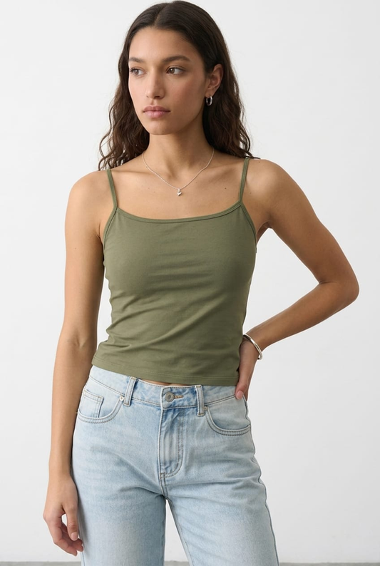 Green Supersoft Cami Scoop Neck Strappy Slim Fit