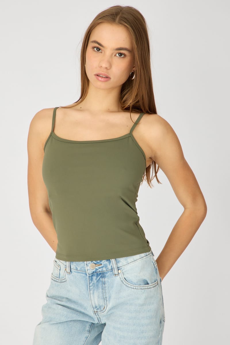 Green Supersoft Cami Scoop Neck Strappy Slim Fit