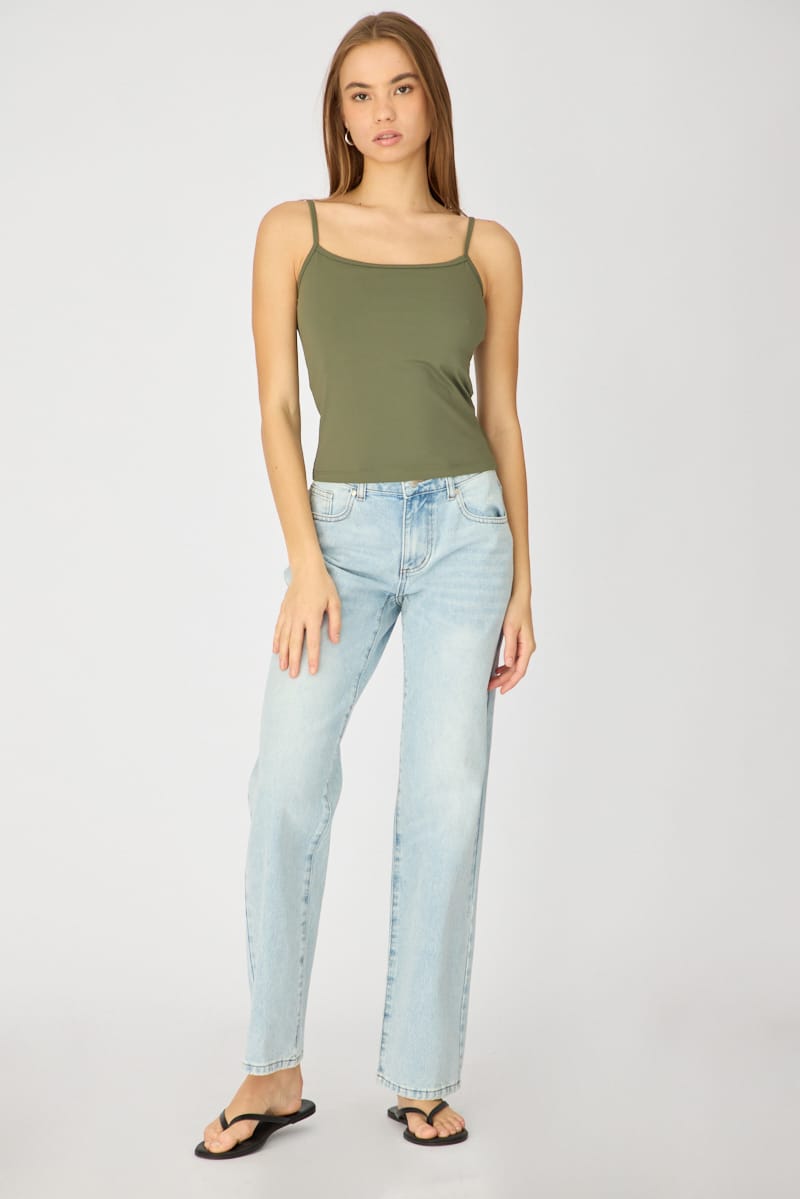 Green Supersoft Cami Scoop Neck Strappy Slim Fit