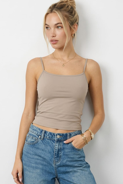 Brown Supersoft Cami Scoop Neck Strappy Slim Fit