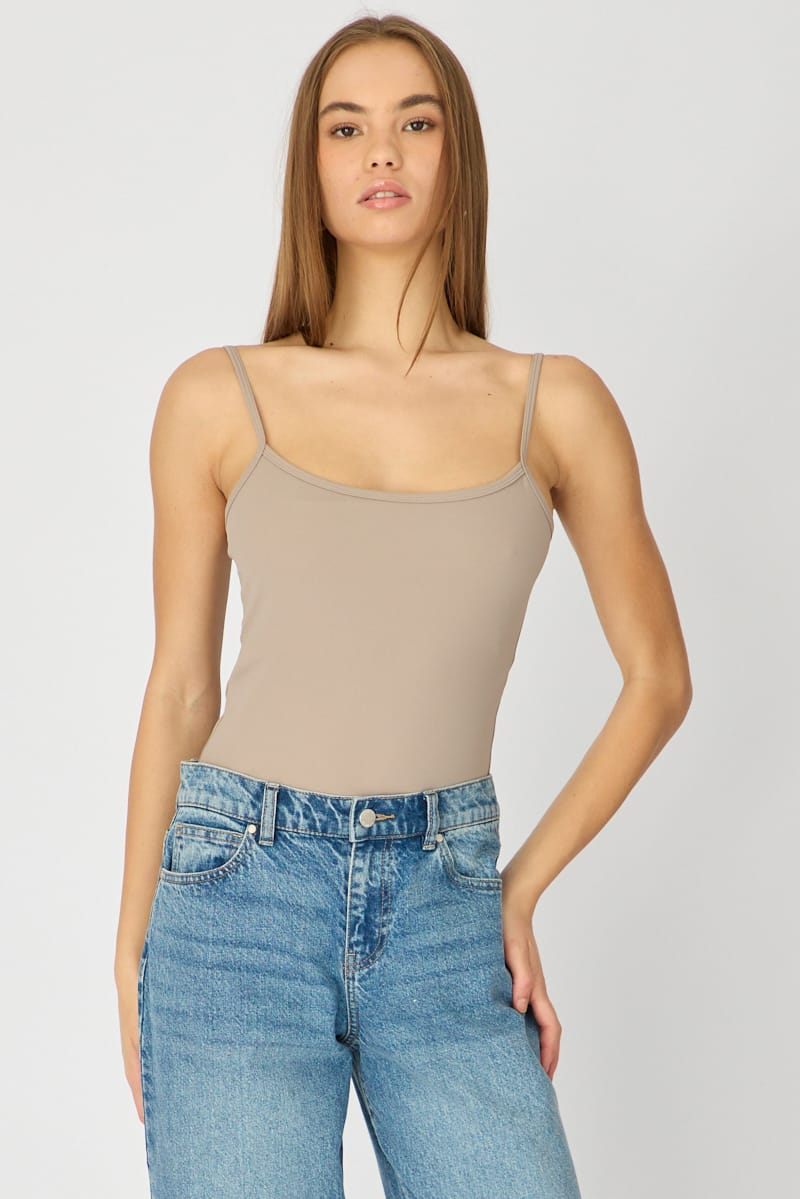 Brown Supersoft Cami Scoop Neck Strappy Slim Fit