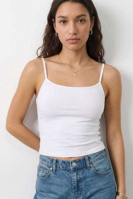 White Supersoft Cami Scoop Neck Strappy Slim Fit