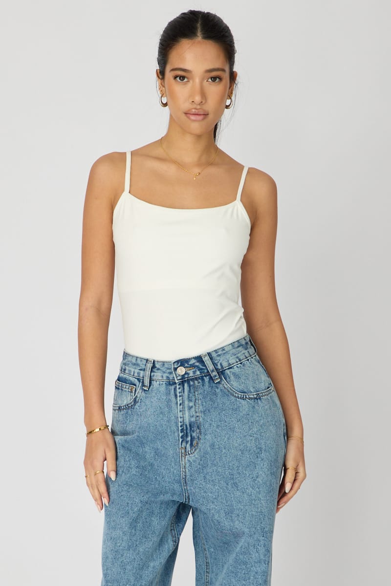 White Supersoft Cami Scoop Neck Strappy Slim Fit