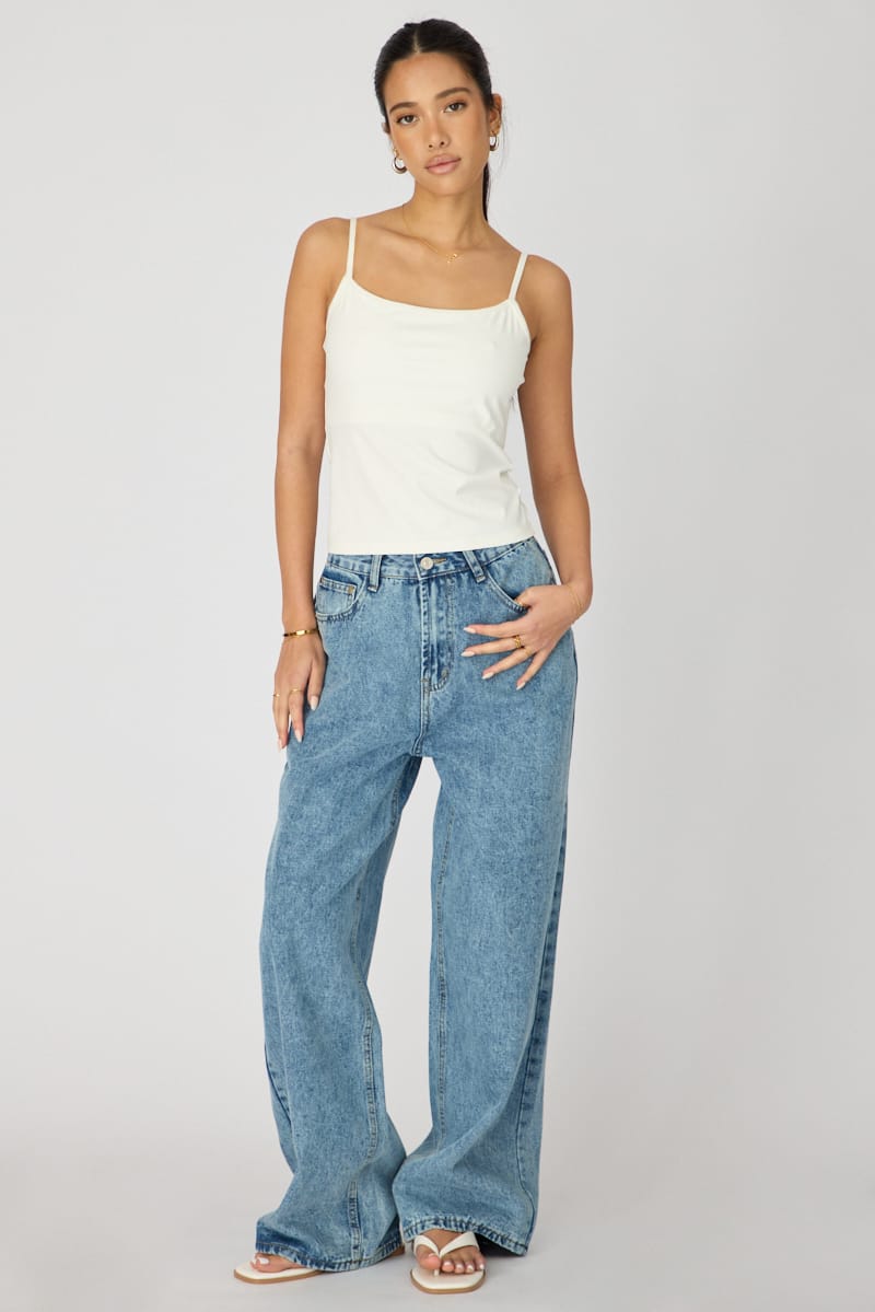 White Supersoft Cami Scoop Neck Strappy Slim Fit