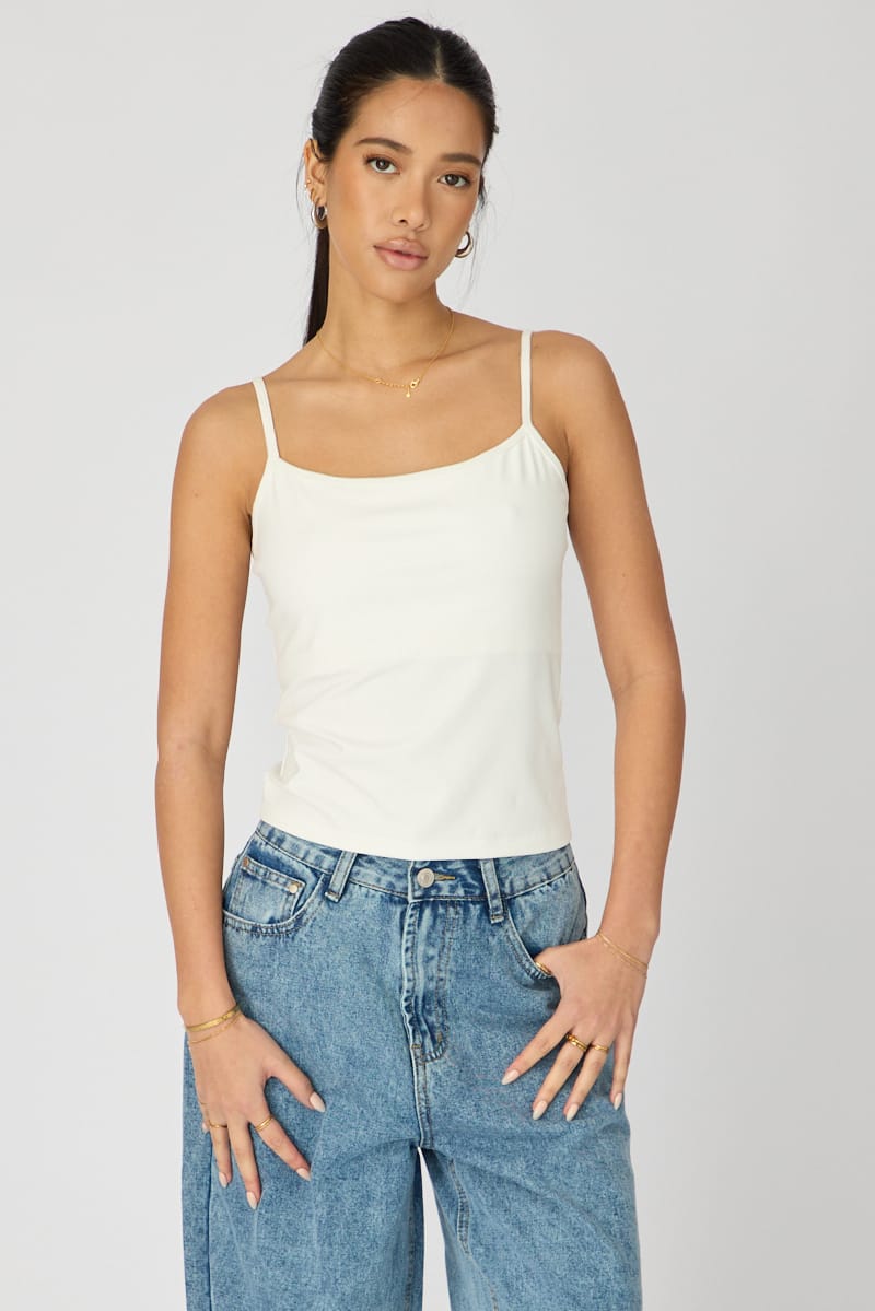 White Supersoft Cami Scoop Neck Strappy Slim Fit