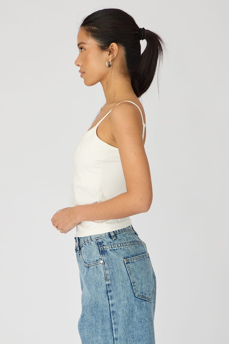 White Supersoft Cami Scoop Neck Strappy Slim Fit
