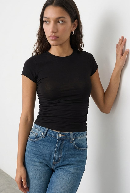 Black T-shirt Short Sleeve Crew Neck Modal