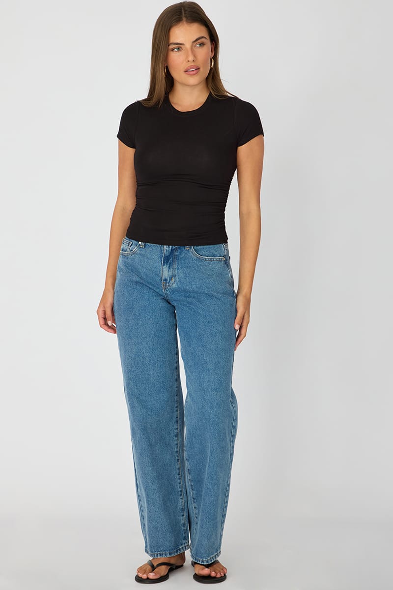 Black T-shirt Short Sleeve Crew Neck Modal