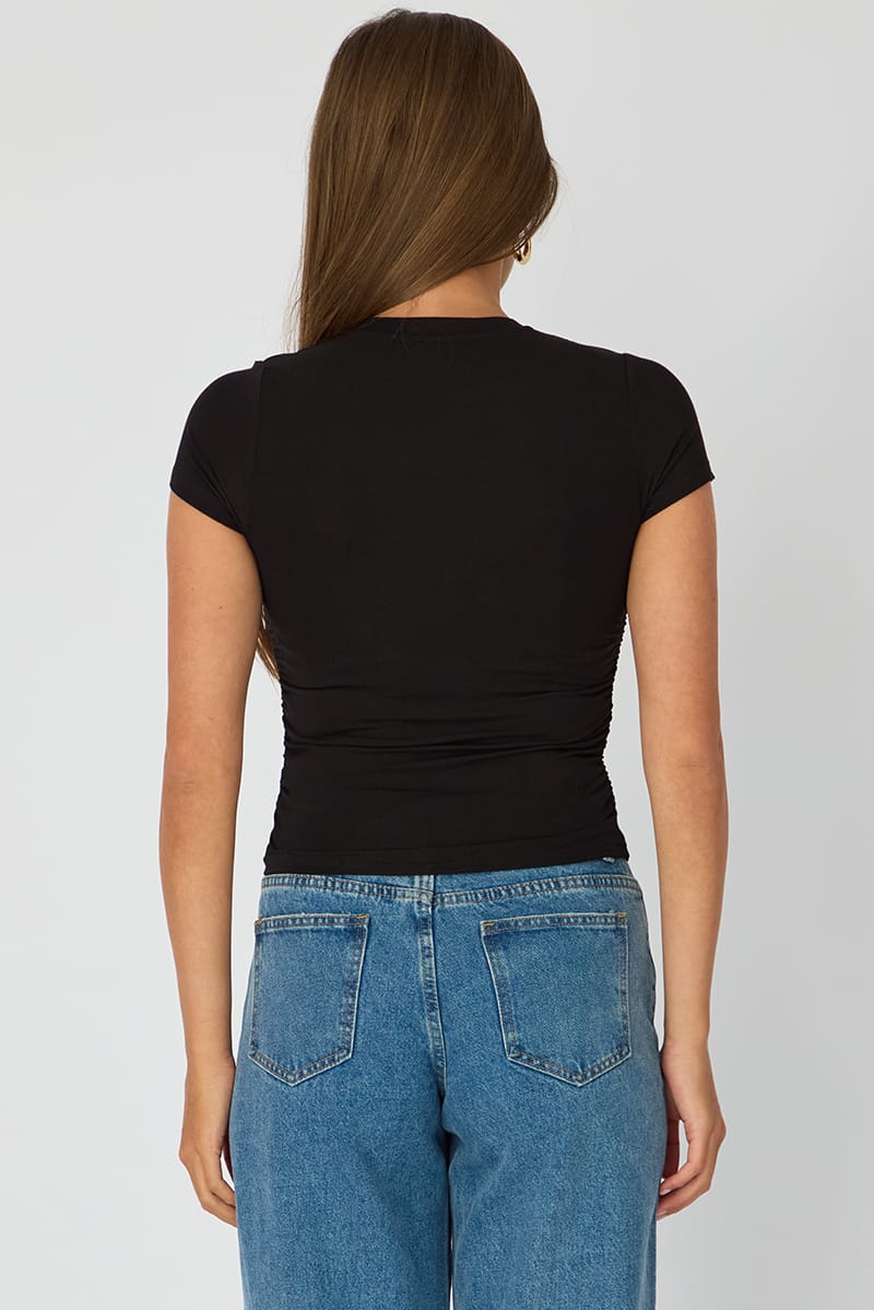 Black T-shirt Short Sleeve Crew Neck Modal