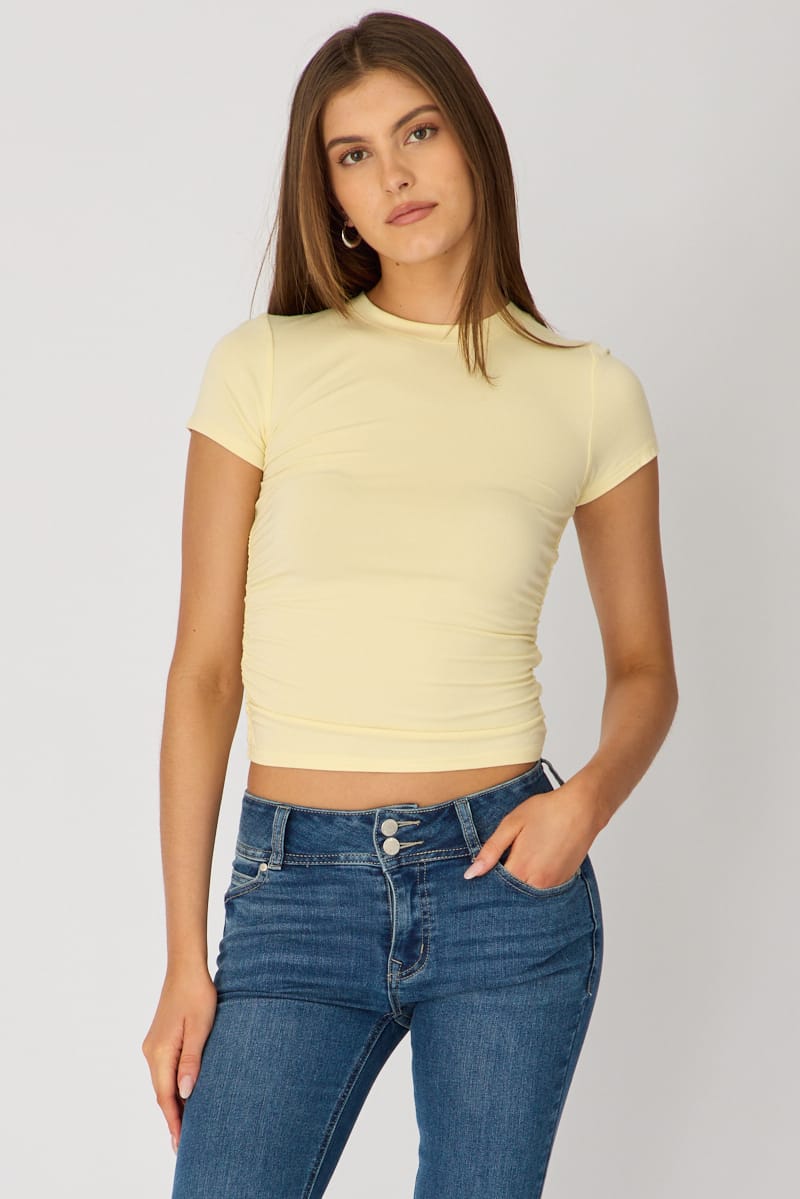 Yellow T-shirt Short Sleeve Crew Neck Modal