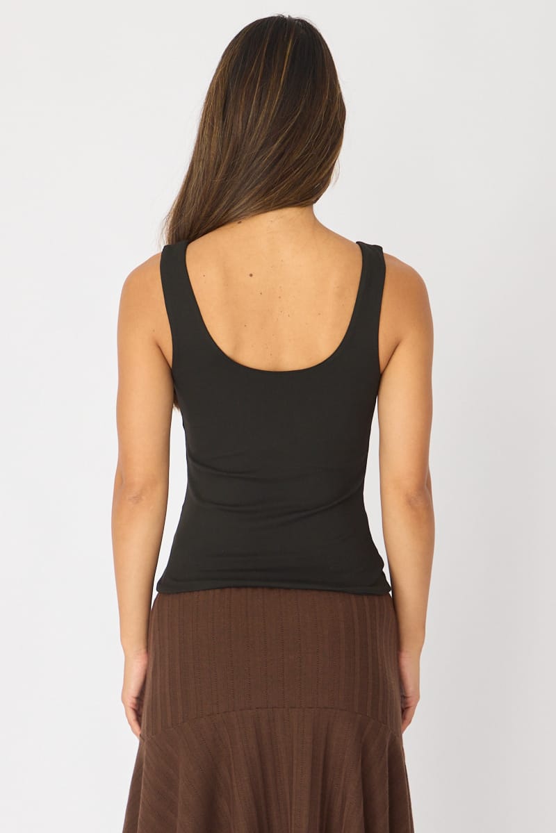 Black Sleeveless Scoop Neck Tank Top