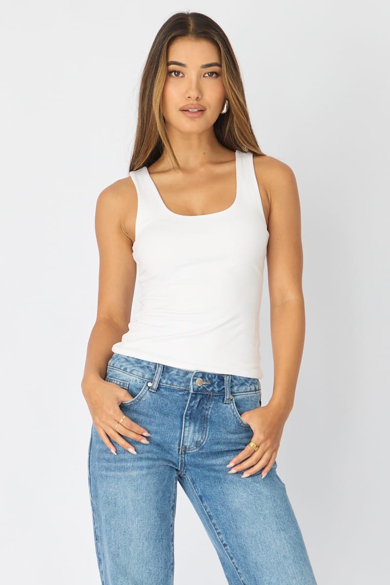 White Sleeveless Scoop Neck Tank Top