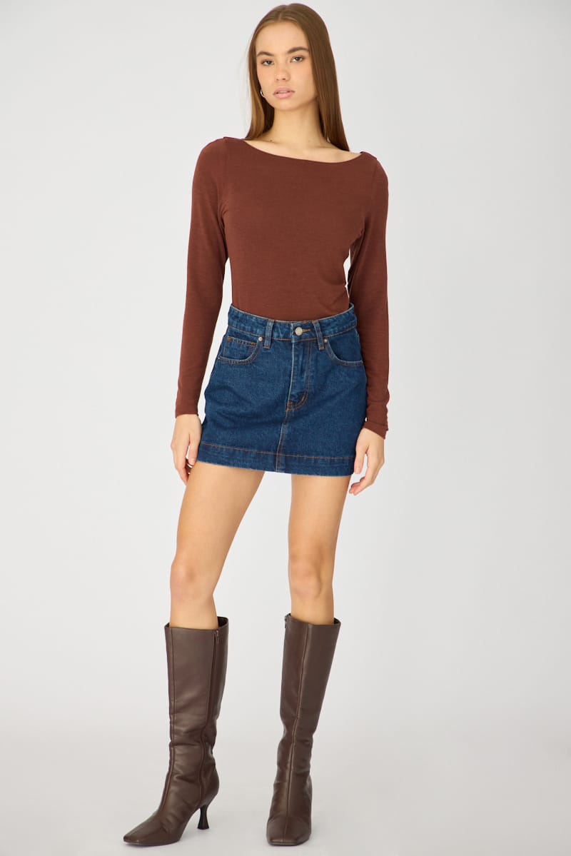Brown Sheer Top Long Sleeve Slim Fit