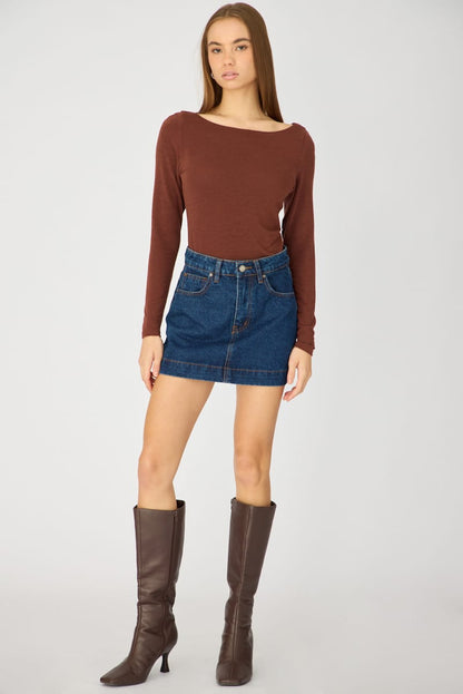 Brown Sheer Top Long Sleeve Slim Fit