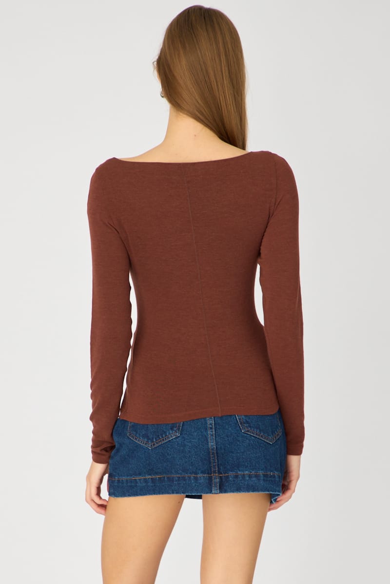 Brown Sheer Top Long Sleeve Slim Fit