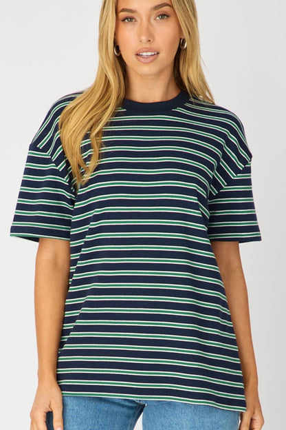 Green Stripe Oversized Tee Short Sleeve
