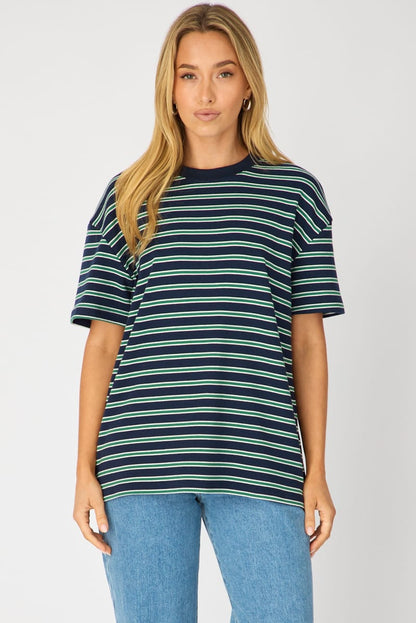 Green Stripe Oversized Tee Short Sleeve