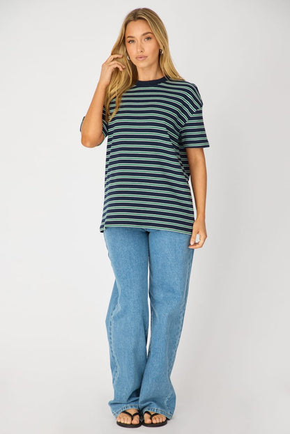 Green Stripe Oversized Tee Short Sleeve