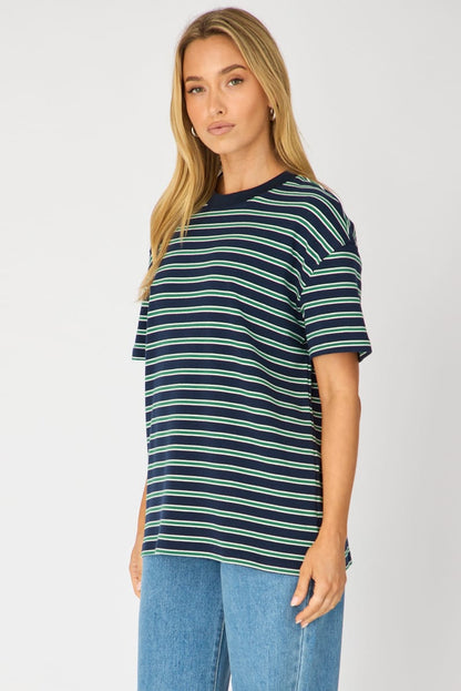 Green Stripe Oversized Tee Short Sleeve