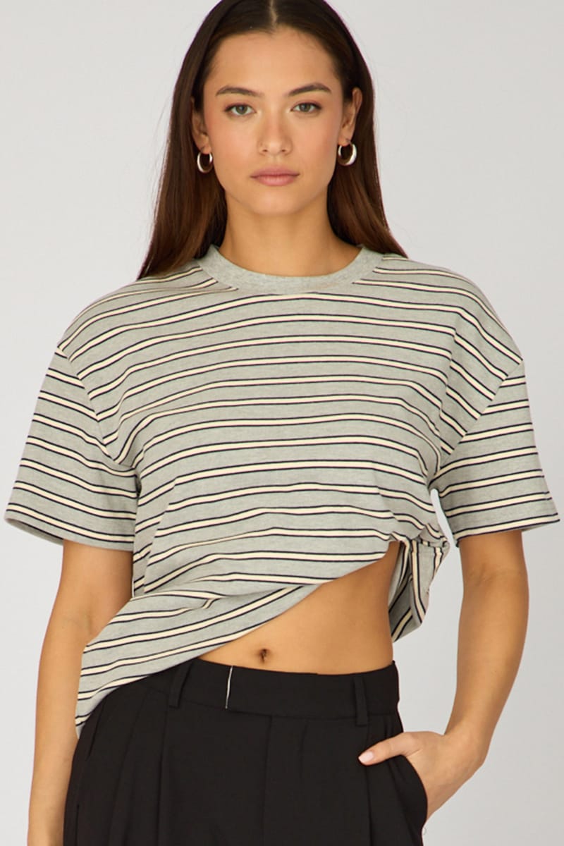 Grey Stripe Oversized Tee Short Sleeve