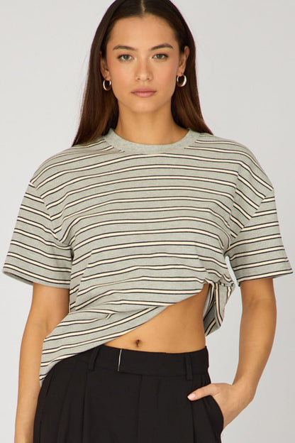 Grey Stripe Oversized Tee Short Sleeve