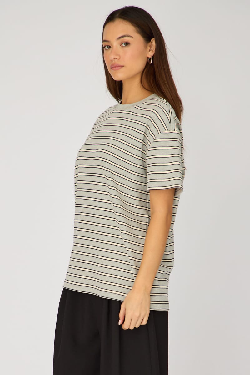 Grey Stripe Oversized Tee Short Sleeve