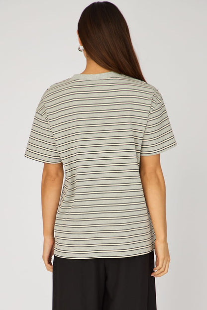Grey Stripe Oversized Tee Short Sleeve