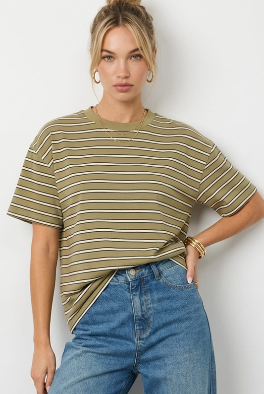 Green Stripe Oversized Tee Short Sleeve